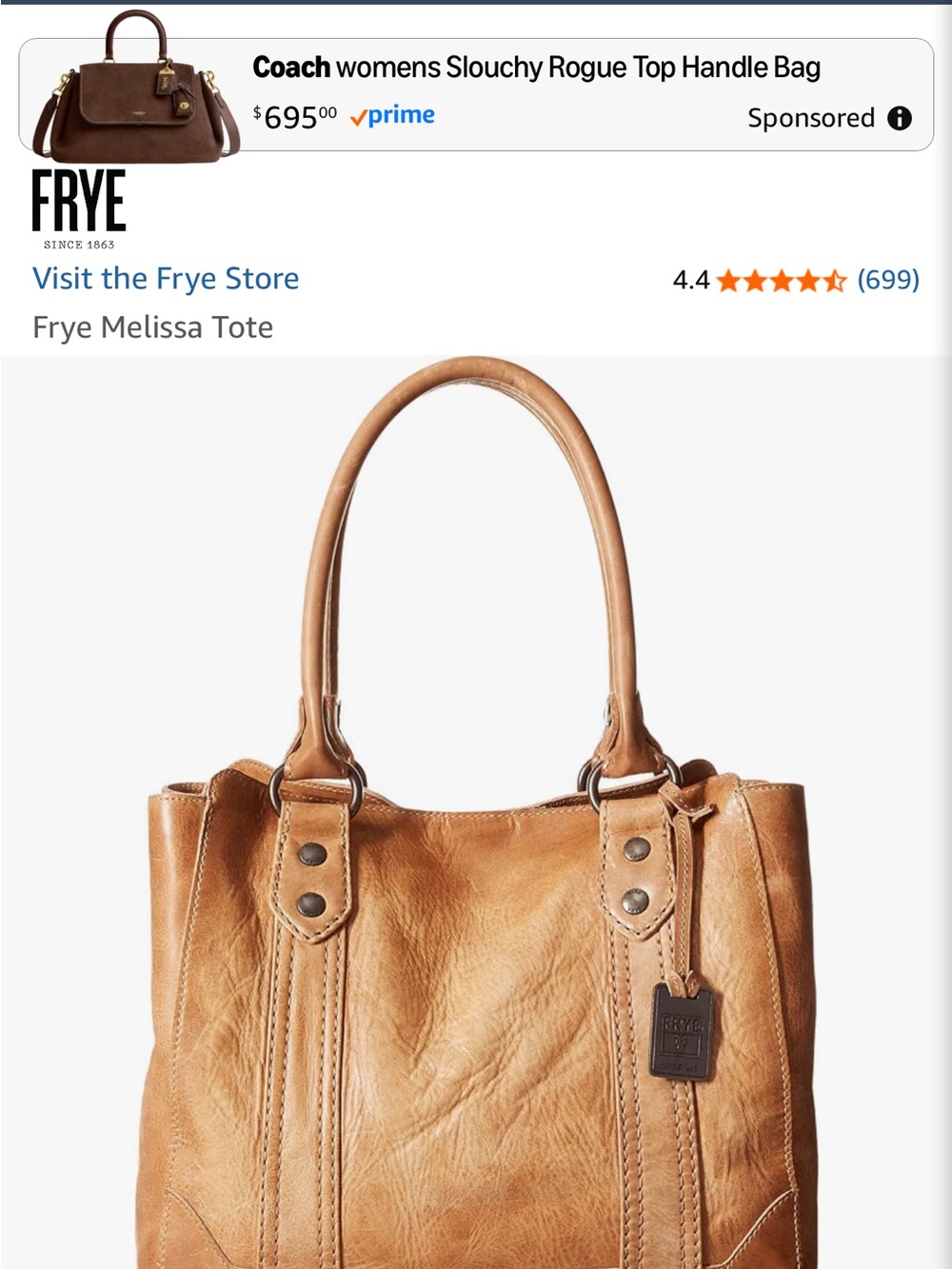 Frye Caramel Tan Leather Tote with Double Handles